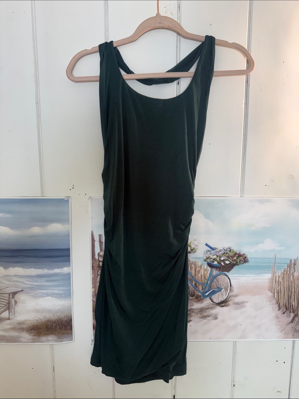 Women's Sleeveless Dark Green Draped Tank Dress